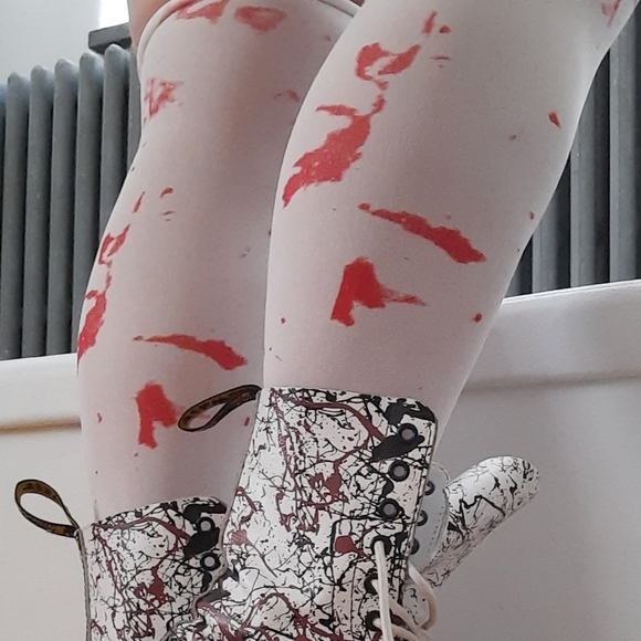 Horror Blood Stain Print White Thigh High Stockings NWOT OSFM - Picture 3 of 16
